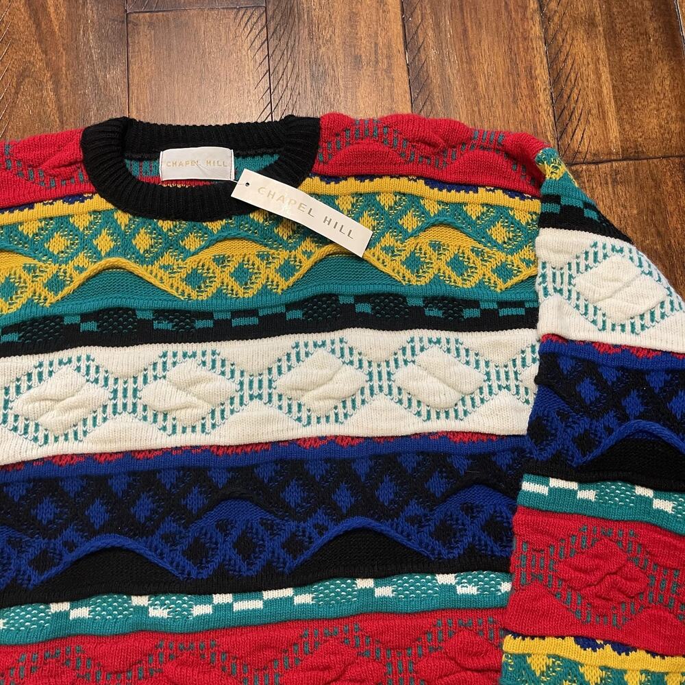Chapel Hill Sweater Mens Large Multicolor 3D Textured Knit Crewneck Pullover - Picture 3 of 7